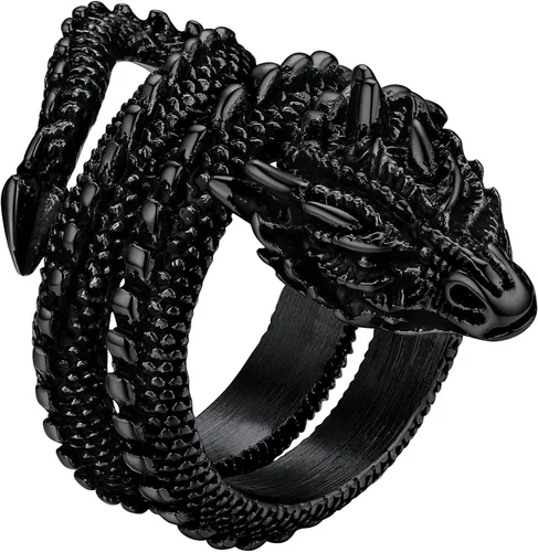 FaithHeart Anillos de dragón punk para hombres y mujeres, acero inoxidable, chapado en oro de 18 quilates, joyería de mitología nórdica con delicado