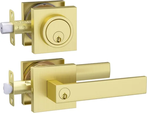 Juego de cerradura de puerta exterior de Haidms en oro, juego de manija de puerta delantera y cerrojo, juegos de cerradura de puerta de entrada en