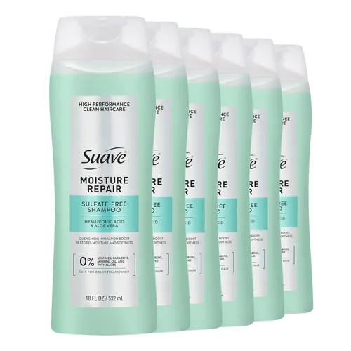 Suave Champú reparador de humedad, sin sulfatos, para restaurar la humedad con cada lavado, seguro para el cabello tratado con color, 12.6 onzas,