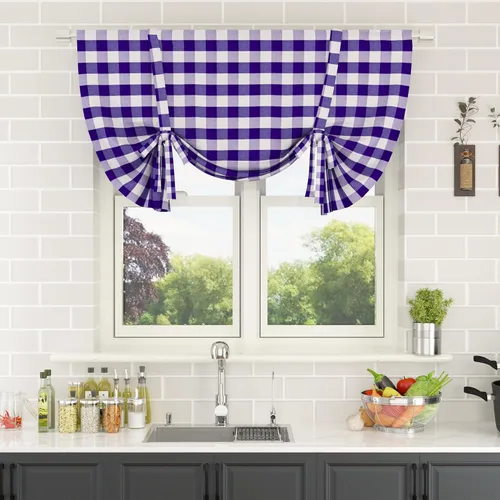 Miniatura 185 de Cenefas de cortina para ventana de 16 pulgadas de largo, 2 paneles de cuadros búfalo, cortinas pequeñas con bolsillo para barra, estilo clásico