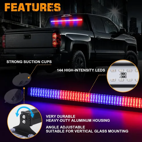 Miniatura 3 de XRIDONSEN Barra de luz de policía de 35 pulgadas para asesor de tráfico, 144 luces LED rojas y azules, luces de policía de emergencia, Rojo/Azul