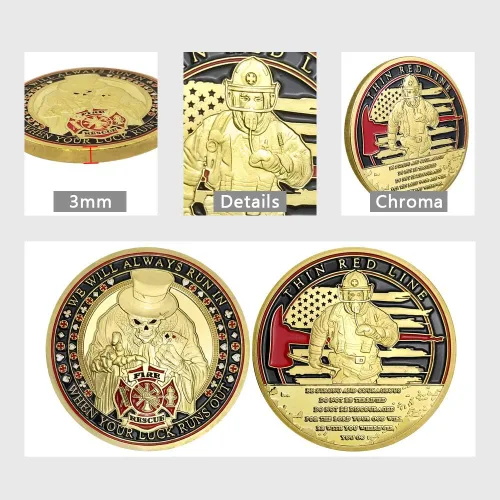 Miniatura 6 de Bomberos Challenge Coin Thin Red Line Fire Dept.