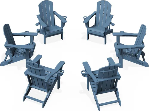 Miniatura 19 de KINGYES Silla plegable Adirondack con portavasos dobles - Sillas de exterior de HDPE para todo clima, silla de patio tipo madera para el patio Negro