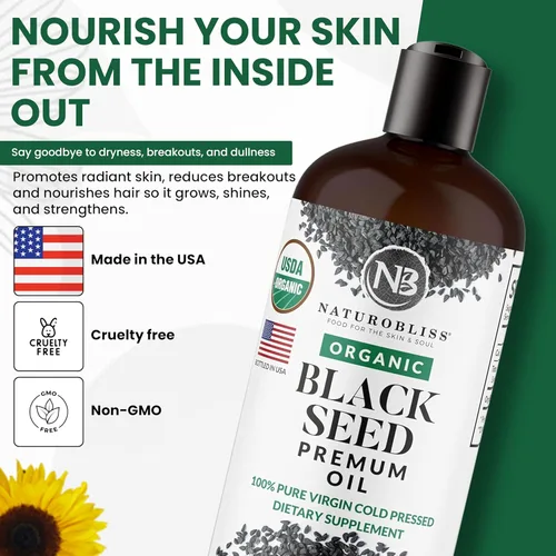 Miniatura 4 de NaturoBliss Aceite orgánico de semillas negras 100 virgen prensado en frío Omega 3 6 9 súper antioxidante para apoyo inmunológico, articulaciones