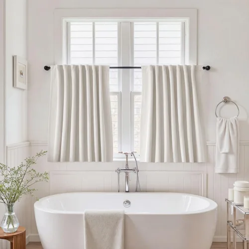 Miniatura 7 de UHITECH Cortinas cortas de lino de 24 pulgadas de largo para ventanas pequeñas de granja, cortinas opacas modernas para sala de estar, pestañas