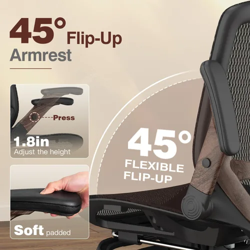 Miniatura 4 de GABRYLLY Silla de oficina ergonómica con reposapiés, silla de computadora de malla de respaldo alto con brazo abatible, reposacabezas 3D