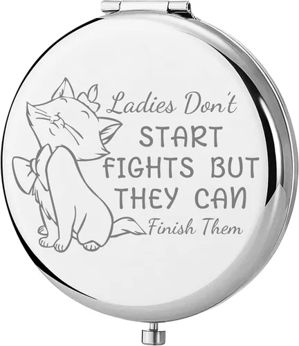 TGBJE Espejo de bolsillo para damas, no comienzan peleas, pero pueden terminarlas, regalo de gato de dibujos animados (espejo de peleas de damas)