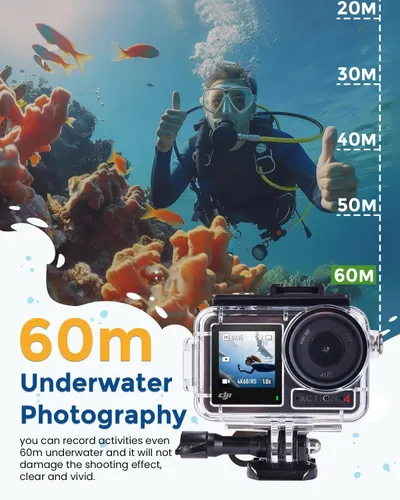 Miniatura 4 de Waterproof Housing Case with Dive Filters for DJI Osmo Action 5 Pro/4/3, Support 60 m/197 ft Deep Diving, Underwater Case with High Transmission