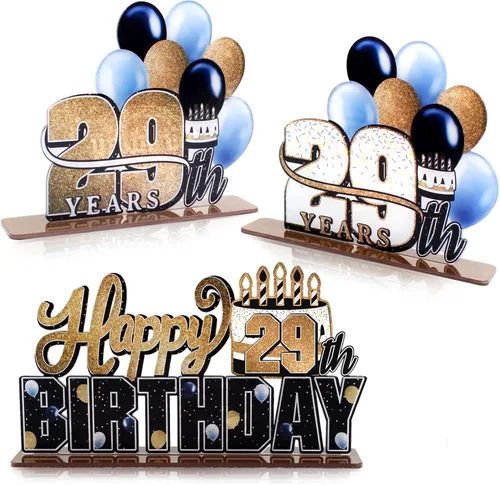 Miniatura 160 de LINGTEER Feliz 10º Cumpleaños Juego de Centros de Mesa de Acrílico Azul para Mesa - Brindemos por Diez Años Decoraciones de Regalo de Fiesta de 10º