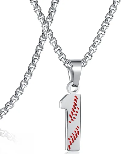 Miniatura 70 de SKQIR Colgante de número de jersey de béisbol para hombres y niños - Cadena de acero inoxidable para atletas - Negro