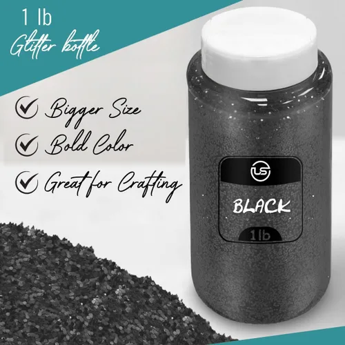 Miniatura 3 de Purpurina negra a granel, purpurina fina para manualidades, resina y álbumes de recortes, botellas agitadoras de 1 libra/16 onzas, ideales