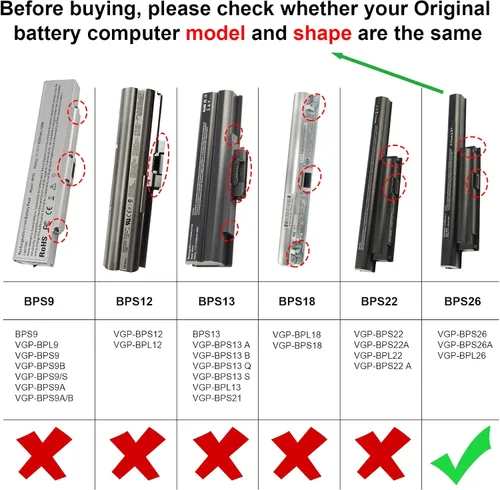 Miniatura 2 de Futurebatt BPS26 Nueva batería para laptop compatible con Sony VAIO VGP-BPS26 VGP-BPL26 VGP-BPS26A PCG-61A12L PCG-61A13L PCG-61A14L PCG-71713L