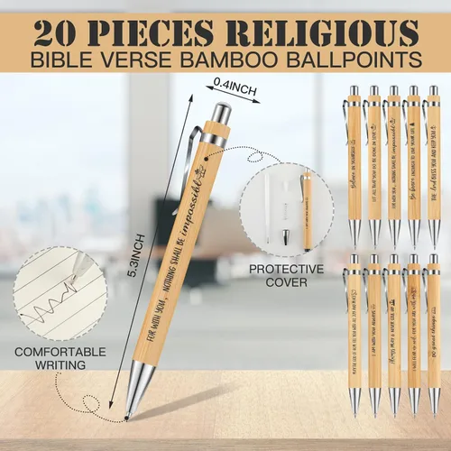 Miniatura 3 de Yeaqee Christian Gifts - Bolígrafo retráctil de bambú, versículo de la Biblia, cuaderno inspirador, llavero de bolsas de organza para mujeres