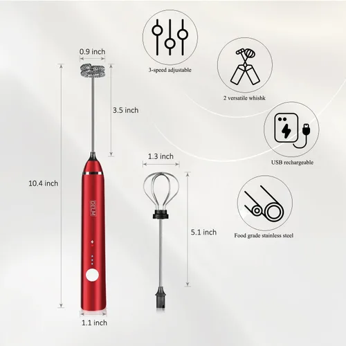 Miniatura 3 de Delm Espumador de leche eléctrico USB de acero inoxidable, espumador para lattes, espumador de leche de mano para capuchino, frappé, matcha