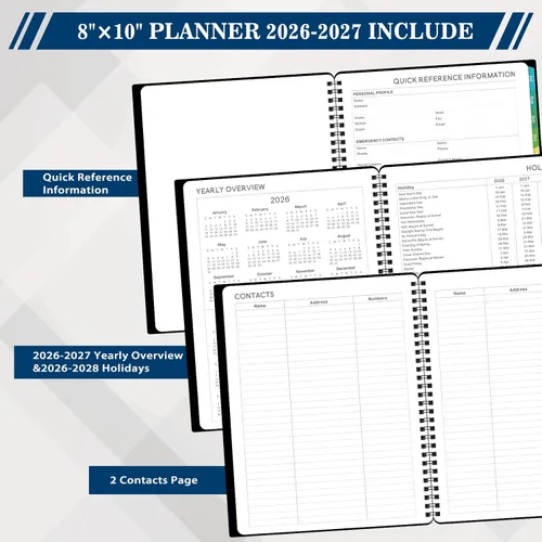 Miniatura 5 de Agenda 2026 – Agenda con calendario 2026, 8 x 10 pulgadas, enero 2026 – diciembre 2026, 2026, planificador semanal y mensual, fuerte encuadernación
