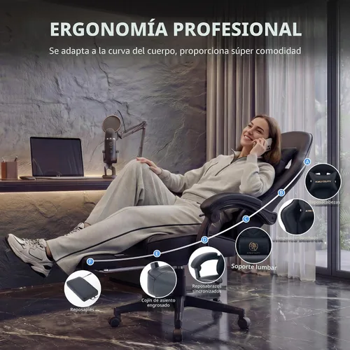 Miniatura 8 de Silla de escritorio para juegos para computadora, silla de oficina ergonómica de respaldo alto con reposapiés y soporte lumbar, sillas giratorias