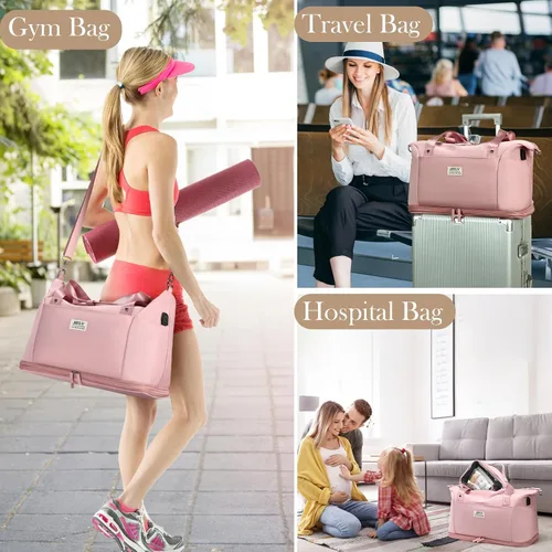 Miniatura 3 de JIELV Bolsa de viaje para mujer, bolsa grande de fin de semana con compartimento para zapatos, bolsa deportiva de mano para viajes, hospital