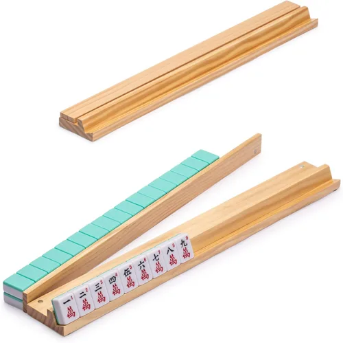 Miniatura 2 de Yellow Mountain Imports American Mahjong Set, Harbor Mint con bolsa de lona beige y azul, 4 estantes todo en uno con empujadores, monedas