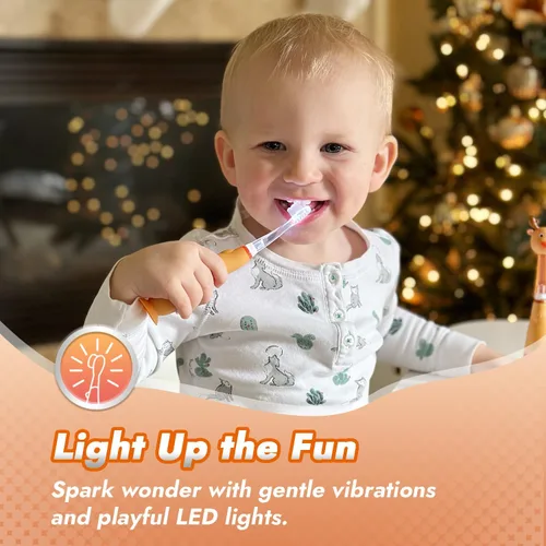 Miniatura 3 de Papablic Cepillo de dientes eléctrico sónico para niños de 1 a 3 años, cepillo de dientes eléctrico para bebé con bonita cubierta de reno