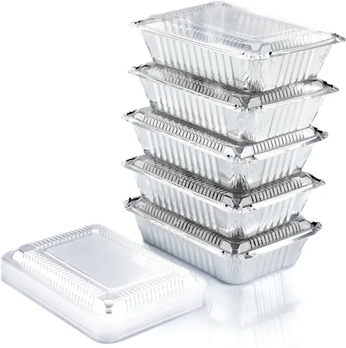Miniatura 10 de (Paquete de 55) Bandejas de aluminio de 1 libra con tapas, recipientes desechables de papel de aluminio para hornear, almacenamiento de comida