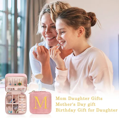 Miniatura 2 de Parima Regalos para mujeres y cumpleaños Joyeros de viaje rosados personalizados pequeños organizador de joyas de viaje para mujeres, novia
