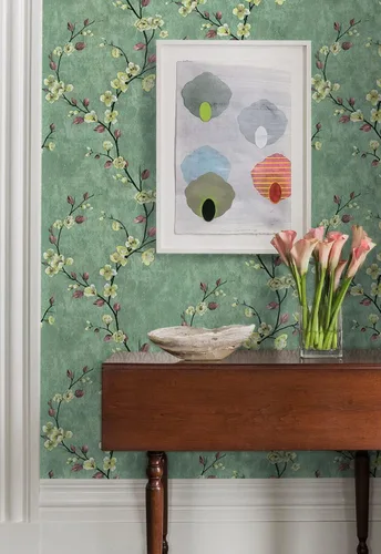 Miniatura 3 de Dviolet Papel tapiz floral verde de despegar y pegar de 17.7'' x 118'', estilo retro moderno, impermeable, extraíble, 14.5 pies cuadrados