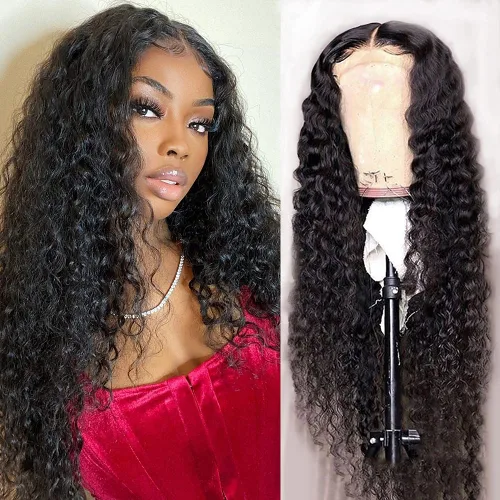 Pelucas de cabello humano ondulado de malla frontal 4x4 con cabello prearrancado y abuelitos, cabello virgen brasileño, densidad 150 %, para mujeres