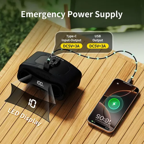 Miniatura 5 de Socool 10000mAh - Ventilador portátil de cintura con clip, ventilador personal recargable a batería, 20H de enfriamiento con 10 velocidades
