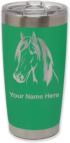 Miniatura 37 de LaserGram Vaso aislado al vacío de 20 onzas, cabeza de caballo 1, grabado personalizado incluido (negro)