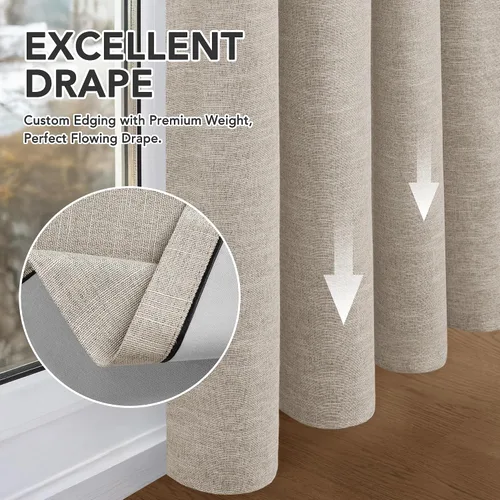 Miniatura 9 de Deconovo Cortinas de lino sintético 100% opacas con pestañas ocultas y cinta plisada, alzapaños incluidos, cortinas con aislamiento térmico