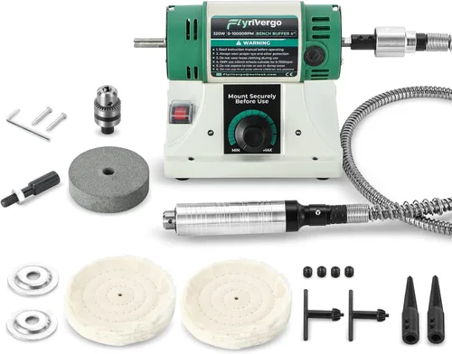 Pulidora de banco con accesorios de velocidad variable ajustable | Kit de herramientas de máquina pulidora de torno de banco multifunción para