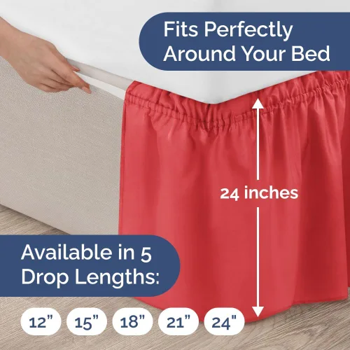 Miniatura 4 de Falda de cama envolvente con volantes, color rojo, para camas de tamaño King con altura de 61 cm CGK Linens - Falda de cama plisada con tela 27