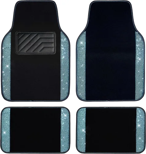 Miniatura 22 de CAR PASS - Alfombras de coche con diamantes brillantes, alfombrillas de suelo de diamantes de imitación con purpurina brillante con almohadilla