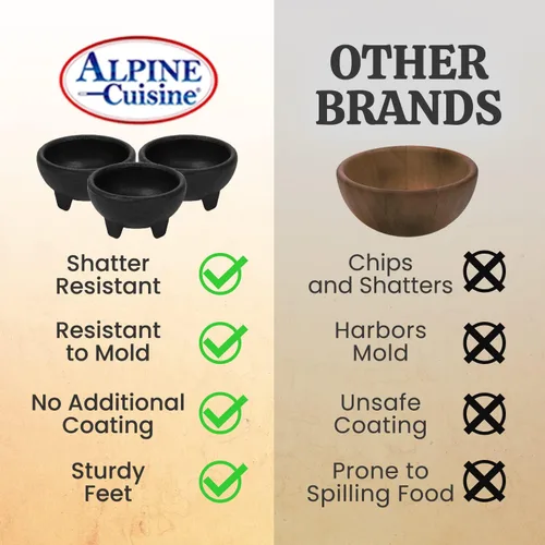 Miniatura 6 de Alpine Cuisine Tazones de salsa de 3 piezas, estilo molcajete, platos resistentes, aptos para lavavajillas, para guacamole, salsas y más, color negro