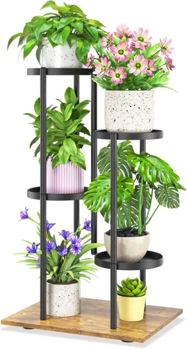 Miniatura 25 de iDavosic.ly Soporte para plantas con luz de cultivo para interiores y exteriores, estante de flores de metal de 4 niveles para macetas grandes