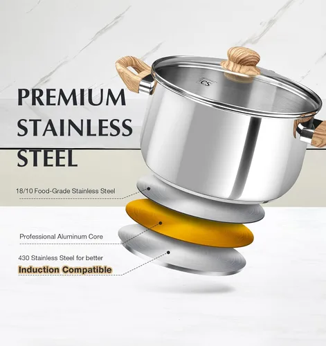 Miniatura 6 de Olla de acero inoxidable KOCH SYSTEME CS - Olla de inducción de acero inoxidable de 6 cuartos con tapa para pasta, sopa, espaguetis, ollas de sopa