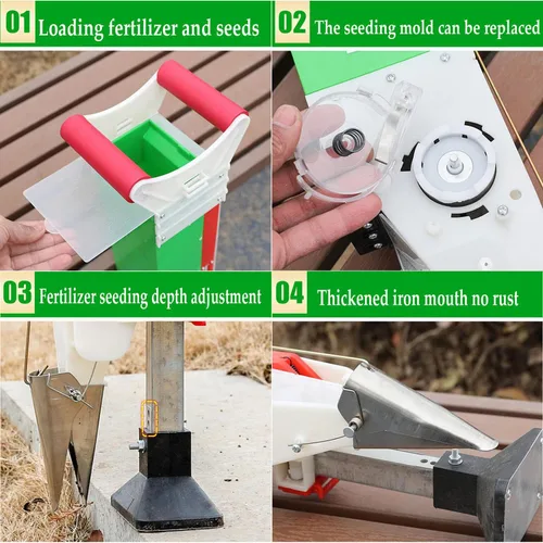 Miniatura 5 de Esparcidores de semillas para césped Máquina de siembra doméstica Manual ajustable de doble cilindro de mano de maní sembradora de maíz sembradora