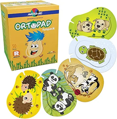 Ortopad Bamboo Fun Pack - Parches para ojos, 50/caja (tamaño regular, 4+ años) paquete de erizo