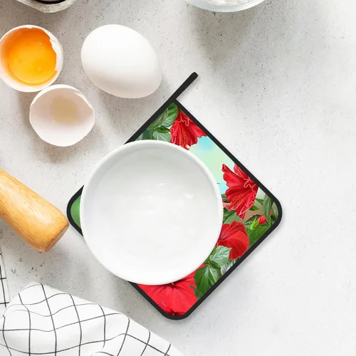 Miniatura 4 de Juego de 2 soportes para ollas, colibrí e hibisco, resistentes al calor, para barbacoa, cocinar, hornear, comida caliente para mujeres y hombres