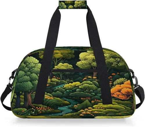 Travel Duffle Bag, Waterproof Weekender Overnight Bags for Women Men Forest Lightweight Carry on Duffle Gym Bag for Travel, Sports, Fitness, Workout