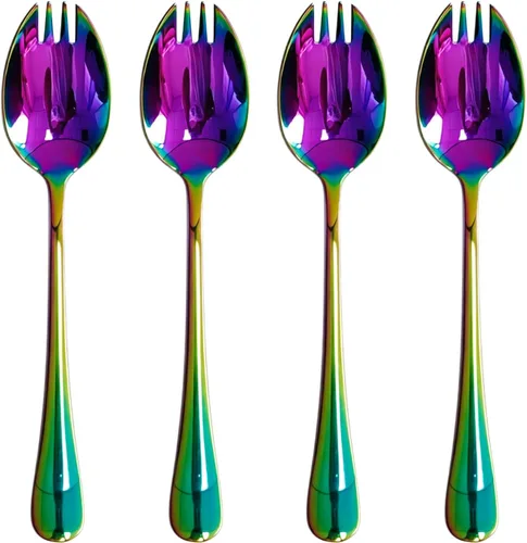 Miniatura 2 de IQCWOOD 304 Stainless Steel Sporks, 4-Pack 7.2-Inch Heavy Duty Metal Spork, Gold Fork Spoon Set for Pasta, Soup, Rice, Salad, Ice Cream, Dessert &