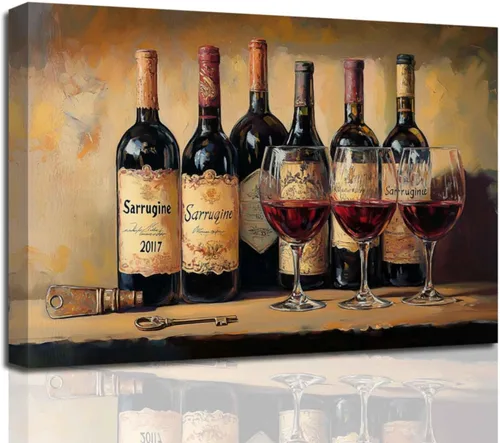 XLMDYYSW Arte de pared vintage para cocina, imagen rústica de vino tinto y uva, pintura de queso de granja, botella de vino, impresiones en lienzo