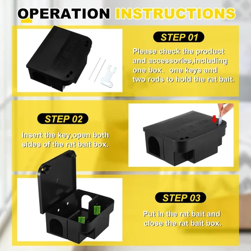Miniatura 3 de Qualirey 4 piezas Estación de cebo para ratas 22.5 cm x 18.5 cm x 9.2 cm Trampas para ratas con tapa abatible, cajas de bloques con llaves para Negro