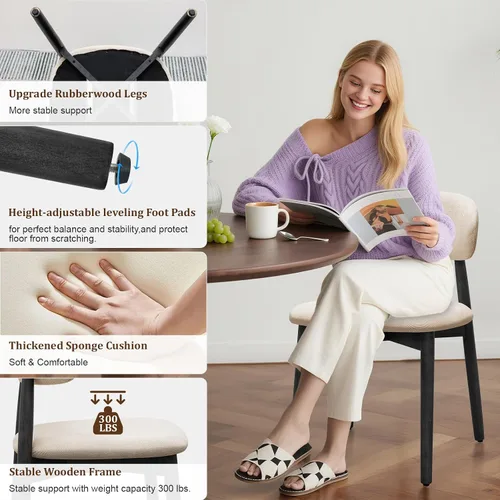 Miniatura 5 de Juego de 2 sillas de comedor estilo granja, sillas de cocina tapizadas de tela moderna de mediados de siglo, sillas de comedor de madera