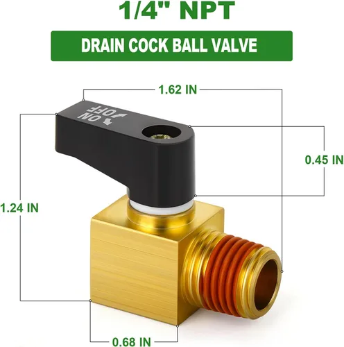 Miniatura 4 de TAISHER Accesorios de compresor de aire de válvula de bola de drenaje de latón 5 unids 1/4 "NPT macho