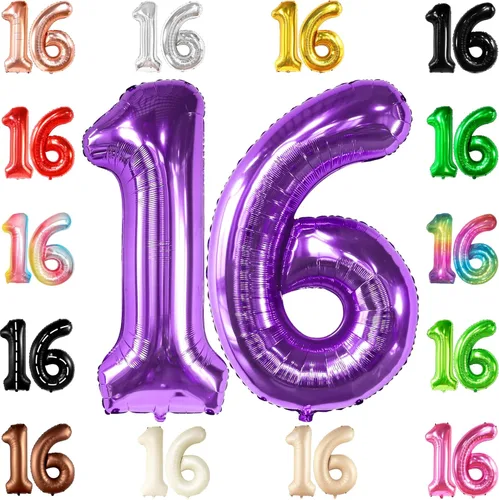 Miniatura 15 de KatchOn, Globo de oro rosa con el número 16 de 40 pulgadas Globo de aluminio para decoraciones de cumpleaños de 16 años para niñas Globo de oro