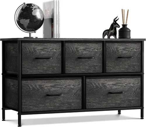 Miniatura 13 de Sorbus - Cómoda con 7 cajones: mueble organizador en torre con marco de acero, parte superior de madera, contenedores de tela fáciles de jalar