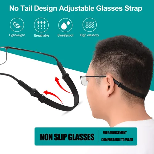 Miniatura 3 de 4 correas de soporte para gafas, tela elástica sin cola para gafas, cordón para el cuello, ajustable para lentes de sol deportivos y soporte