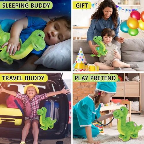 Miniatura 4 de DolliBu - Animal de peluche de dinosaurio de peluche, dinosaurio verde abrazable, adorable juguete de peluche de dinosaurio, lindo regalo