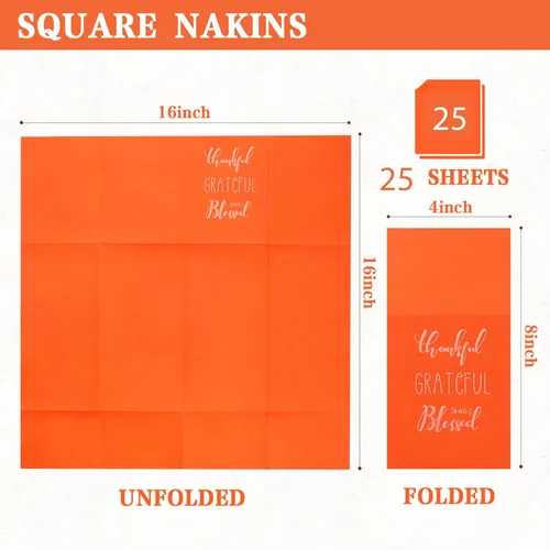 Miniatura 2 de Tenceur 25 servilletas desechables de papel para invitados de Acción de Gracias, color naranja quemado, servilletas de regalo de amigos, servilletas